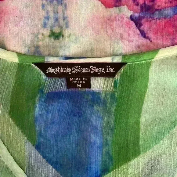 Mushka by Sienna Rose Watercolor Sheer Tunic Cut Out Fringe Size M - Picture 3 of 6